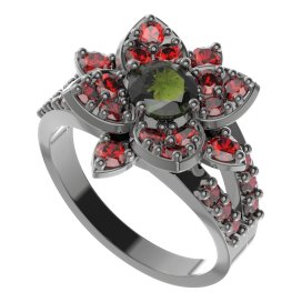 BG prsten oválný 735-Y Stříbro 925 - ruthenium (30-90dní) Vltavín a granát