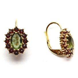 BG náušnice vsazený český granát  059 Žluté zlato - 585 Vltavín a granát