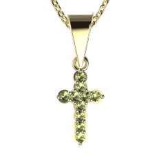 BG zlatý přívěšek křížek 580 Žluté zlato - 585 Zelený kubický zirkon