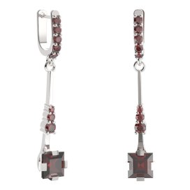 BG náušnice s centrálním čtvercovým kamenem 496-B93 Stříbro 925 - rhodium Granát