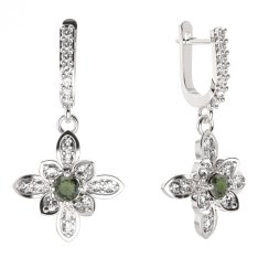 BG květ náušnice 404-84 Stříbro 925 - rhodium Vltavín a  kubický zirkon