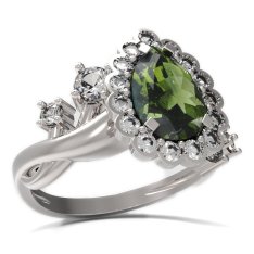 BG prsten s kapkovitým kamenem 519-P Stříbro 925 - rhodium Vltavín a  kubický zirkon