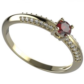 BG zlatý  prstýnek granátový, vltavínový 1145 /zásnubní-snubní/ Žluté zlato - 585 Granát a kubický zirkon