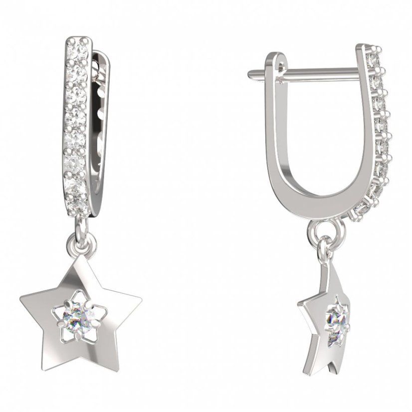 BG zlaté náušnice hvězdička 824 Bílé zlato - 585 Diamant