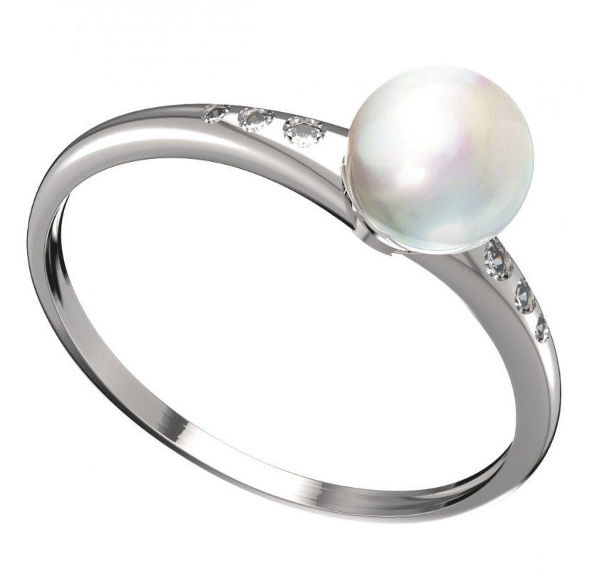 BG zlatý prstýnek s perlou 561 K Bílé zlato - 585 Diamant a perla