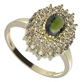BG prsten oválný 243-I Stříbro 925 - pozlacené Vltavín a  kubický zirkon