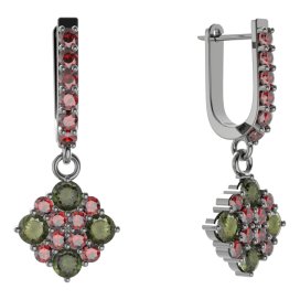 BG náušnice 317 Stříbro 925 - ruthenium (30-90dní) Vltavín a granát