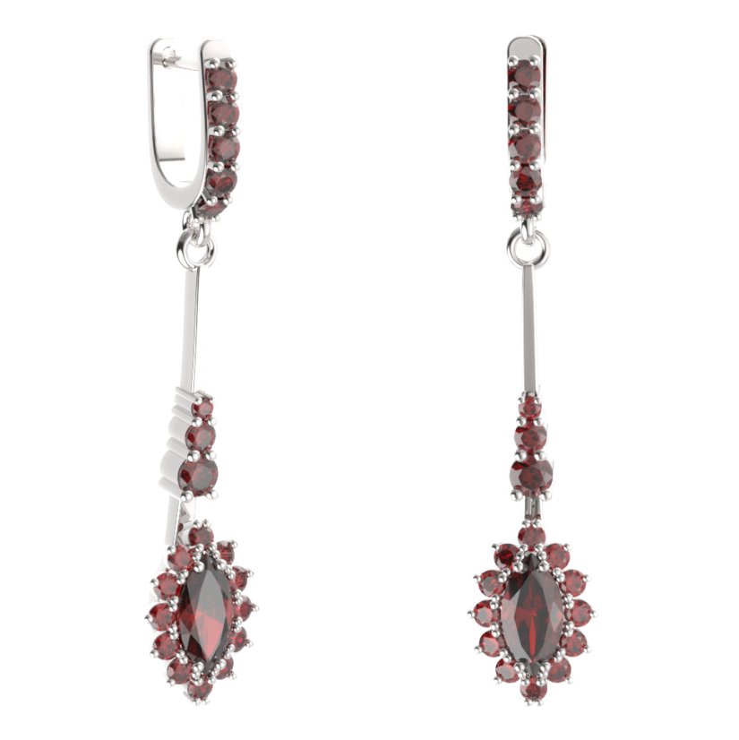 BG náušnice s centrálním oválným kamenem 504-B93 Stříbro 925 - rhodium Granát