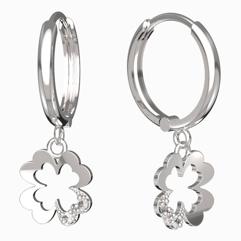 BG zlaté náušnice čtyřlístek 1171 Bílé zlato - 585 Diamant