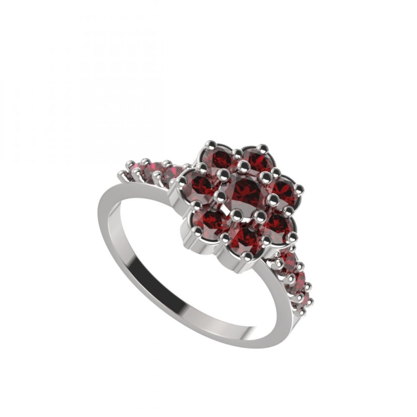 BG prsten 456-Z kulatého tvaru Stříbro 925 - rhodium Granát