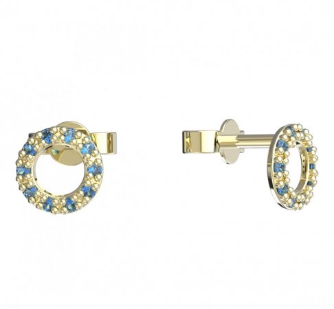 BeKid, Gold kids earrings -836 - Switching on: Puzeta, Metal: Yellow gold 585, Stone: Dark blue cubic zircon