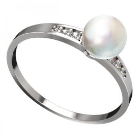BG zlatý prstýnek s perlou 561 J Bílé zlato - 585 Kubický zirkon a perla