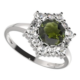 BG prsten kulatý 230-I Stříbro 925 - rhodium Vltavín a  kubický zirkon