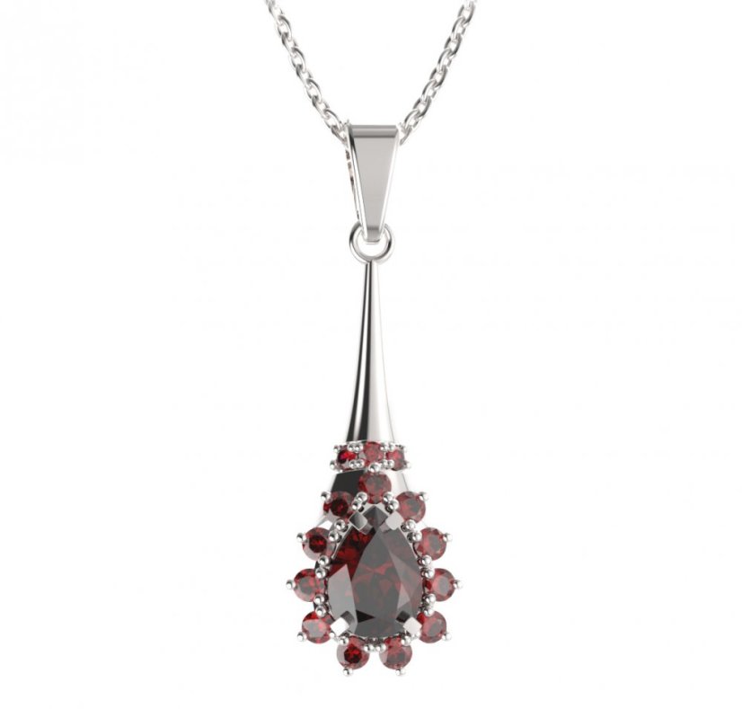 BG přívěs s centrálním kapkovitým kamenem 509-C Stříbro 925 - rhodium Granát