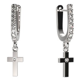 BG zlaté náušnice křížek 1105 Bílé zlato - 585 Bílý kubický zirkon