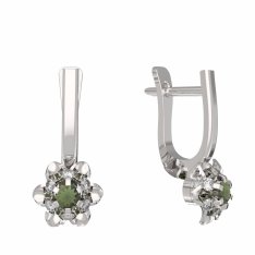 BG vltavínové náušnice 878 Bílé zlato - 585 Vltavín a diamant