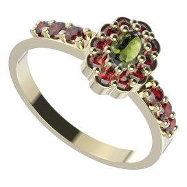 BG prsten oválný 455 Stříbro 925 - pozlacené Vltavín a granát