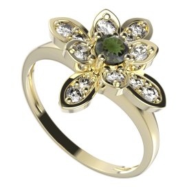 BG prsten květ 404-I Stříbro 925 - pozlacené Vltavín a  kubický zirkon