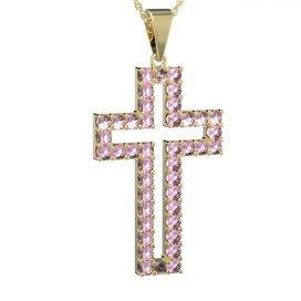 Zlatý přívěsek křížek s růžovým zirkonem, žluté zlato 585 – 238 (ZN34238b)