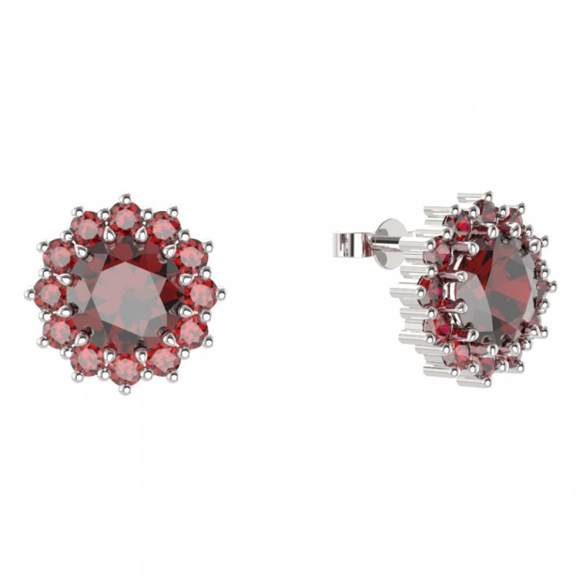 BG náušnice kulaté -  098 Stříbro 925 - rhodium Granát