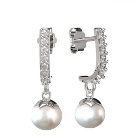 BG zlaté náušnice 561 s bílou perlou Bílé zlato - 585 Diamant a perla