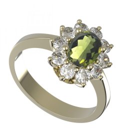 BG prsten oválný 756-I Stříbro 925 - pozlacené Vltavín a  kubický zirkon