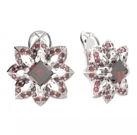 BG náušnice 733-R7 oválné Stříbro 925 - rhodium Granát