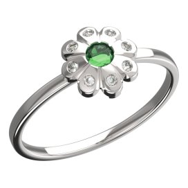 Zlatý dětský prsten kvítek se zeleným zirkonem, bílé zlato 585 – BeKid 838