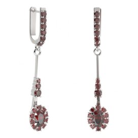 BG náušnice s centrálním oválným kamenem 498-B94 Stříbro 925 - rhodium Granát