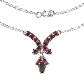 BG náhrdelník vsazeny kameny:přírodní granát  257 Stříbro 925 - rhodium Granát