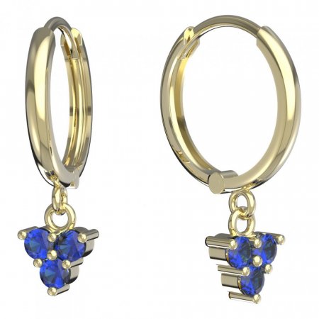 BeKid, Gold kids earrings -776 - Switching on: Circles 15 mm, Metal: Yellow gold 585, Stone: Dark blue cubic zircon