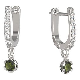 BG vltavínové náušnice 869 Bílé zlato - 585 Vltavín a  kubický zirkon