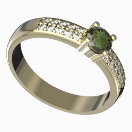 BG zlatý prstýnek 725 Žluté zlato - 585 Vltavín a diamant
