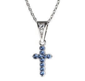 Zlatý přívěsek křížek se světle modrým zirkonem, bílé zlato 585 – 580 (ZM445801)