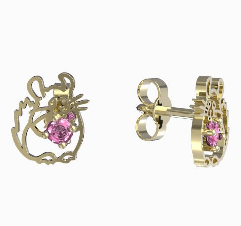 BeKid, Gold kids earrings -1192 - Switching on: Puzeta, Metal: Yellow gold 585, Stone: Pink cubic zircon