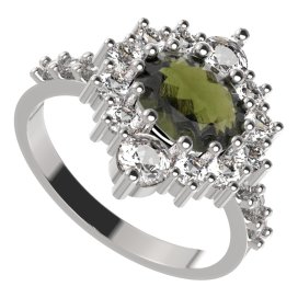 BG prsten 224-Z oválného tvaru Stříbro 925 - rhodium Vltavín a  kubický zirkon