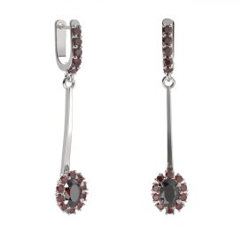 BG náušnice s centrálním oválným kamenem 498-A93 Bílé zlato - 585 Granát