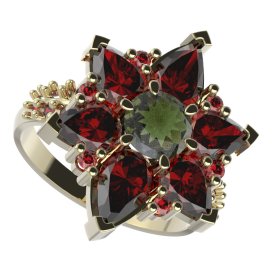 BG prsten 409-X solitérního tvaru Žluté zlato - 585 Vltavín a granát