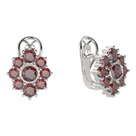 BG náušnice 017-R7 kulaté Stříbro 925 - rhodium Granát