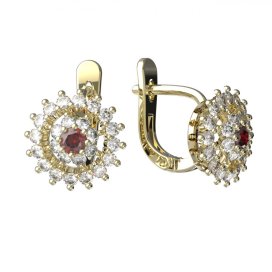 BG náušnice vltavín kruhového tvaru 970 Žluté zlato - 585 Granát a diamant