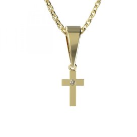 BG zlatý přívěšek křížek 1105 Žluté zlato - 585 Zelený kubický zirkon