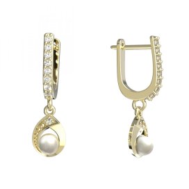 BeKid dětské náušnice 1242 s bílou perlou Žluté zlato - 585 Bílý kubický zirkon
