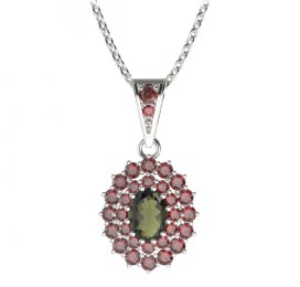 BG přívěs oválný 001-1 Stříbro 925 - rhodium Vltavín a granát