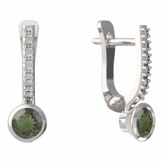 BG vltavínové náušnice 555 Bílé zlato - 585 Vltavín a diamant