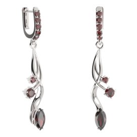 BG náušnice s centrálním oválným kamenem 483-P93 Stříbro 925 - rhodium Granát