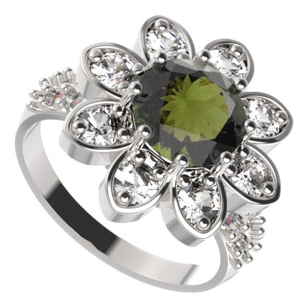 BG prsten 698-X oválného tvaru - Kov: Stříbro 925 - rhodium, Kámen: Vltavín a granát