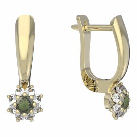 BG vltavínové náušnice 886 Žluté zlato - 585 Vltavín a diamant