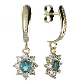 BG zlaté náušnice 627 Žluté zlato - 585 Světle modrý kubický zirkon