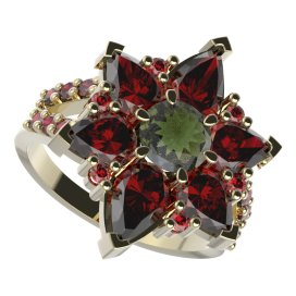 BG prsten solitérní 409-Y Žluté zlato - 585 Vltavín a granát