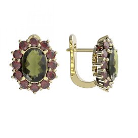 BG  náušnice 972-07 Žluté zlato - 585 Vltavín a granát